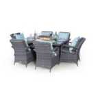 Arizona Fire Pit 6 Seater Rectangle Rattan Dining Set - Grey