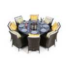 Savannah Fire Pit 8 Seater Round Rattan Dining Set - Brown