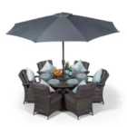 Arizona Round 6 Seater Rattan Patio Dining Set - Grey