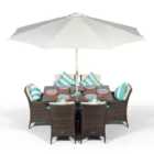 Savannah Rectangle 6 Seat Rattan Dining Set w/ Ice Bucket Drinks Cooler - Brown