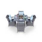 Arizona Fire Pit 4 Seater Square Rattan Dining Set - Grey