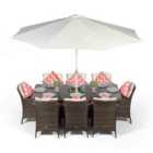 Savannah Rectangle 8 Seat Rattan Dining Set w/ Ice Bucket Drinks Cooler - Brown