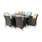 Savannah Fire Pit 6 Seater Rectangle Rattan Dining Set - Brown