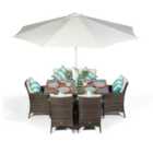 Savannah Rectangular 6 Seater Rattan Patio Dining Set - Brown
