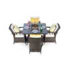 Arizona Fire Pit 4 Seater Square Rattan Dining Set - Brown