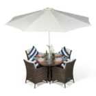 Savannah Round 4 Seater Rattan Patio Dining Set - Brown