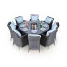 Savannah Fire Pit 8 Seater Round Rattan Dining Set - Grey