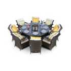 Arizona Fire Pit 8 Seater Round Rattan Dining Set - Brown