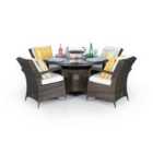 Arizona Fire Pit 4 Seater Round Rattan Dining Set - Brown