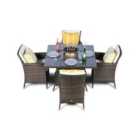 Savannah Fire Pit 4 Seater Square Rattan Dining Set - Brown