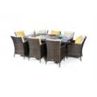 Savannah Fire Pit 8 Seater Rectangle Rattan Dining Set - Brown