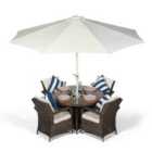 Arizona Round 4 Seater Patio Dining Set with Ice Bucket Drinks Cooler - Brown