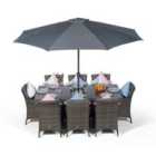 Savannah Rectangle 8 Seat Rattan Dining Set with Ice Bucket Drinks Cooler - Grey