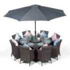 Savannah Round 8 Seater Rattan Patio Dining Set - Grey