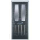Door-Stop 2 Panel 2 Square Anthracite Grey Right Hand GRP Composite Door with Stippolyte Glass - 2100mm