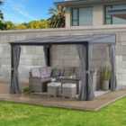 Sunjoy 3.6x3 M Wall Mounted Gazebo, Lean to Gazebo with Grey Curtains and Netting