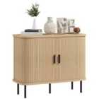 HOMCOM Sideboard Storage Cabinet with Slatted Tambour Sliding Doors Oak Tone