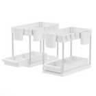 Clarisworld 2 Tier Under Sink Organiser Slide Out Drawer With Unique Handle, Anti-tip Over Divider, Anti-slip Mats, Multi-purpose Use In Kitchen, Bathroom, Bedroom 40.7X22X32.5Cm, Pack Of 2-white