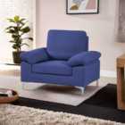 Kosy Koala Modern One Seater Sofa Blue Fabric With Chrome Feet - Comfortable Couch With Cushion