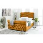 Eleganza Maynard Mustard Plush Velvet Matching Buttons Single Bed Frame