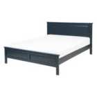 Beliani Bed Pine Wood Olivet 140 X 200 Cm Eu Double Dark Blue