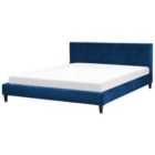 Beliani Bed Velvet Fitou 180 X 200 Cm Eu Super King Dark Blue