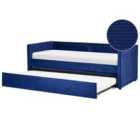 Beliani Trundle Bed Corduroy Mimizan 90 X 200 Cm Eu Single Navy Blue