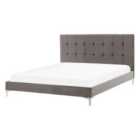 Beliani Bed Velvet Ambert 140 X 200 Cm Eu Double Grey