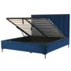 Beliani Ottoman Bed Velvet Sezanne 180 X 200 Cm Eu Super King Navy Blue