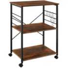 Tectake 3 Shelves And 4 Castors With Parking Brake Drinks Trolley - Industrial Wood Dark Rustic