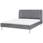 Beliani Bed Velvet Marville 180 X 200 Cm Eu Super King Grey