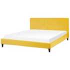 Beliani Bed Velvet Fitou 180 X 200 Cm Eu Super King Yellow
