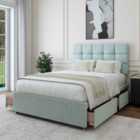 Bedmaster Duckegg Linen 4 Drawer Divan Base And Pearl Headboard Double