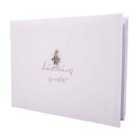 Beautiful White Satin Fabric Christening Guest Book with Silver Metal Cross