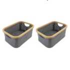 JVL Bambanio Foldable Bamboo Storage Basket, 26L, Set of 2 - Grey