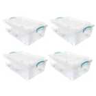 JVL Plastic Clip Lidded Underbed Storage Box with Wheels, Stackable & Nestable, Clear, Set of 4, 30L