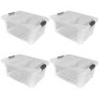 JVL Plastic Secure Clip Lidded Storage Box, Stackable & Nestable, Clear, Set of 4, 40L
