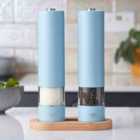 Cooks Professional Electric Salt and Pepper Mill Set with Bamboo Base Blue