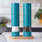 Cooks Professional Electric Salt and Pepper Mill Set with Bamboo Base Teal