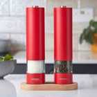 Cooks Professional Electric Salt and Pepper Mill Set with Bamboo Base Red