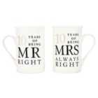 Ivory White 10th Anniversary Mr Right & Mrs Always Right Ceramic Mug Gift Set