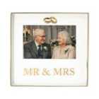 Modern Shiny Gold Mr and Mrs Square Picture Frame with Double Diamante Rings