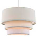 Contemporary Round Triple Tier Cream and White Cotton Fabric Pendant Light Shade
