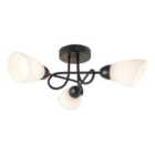 Modern Matte Black Ceiling Light Fitting with Curling Arms and Opal Glass Shades