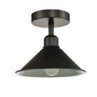 Industrial Retro Compact Light Fitting in Mat Black with Cone Shaped Round Shade