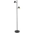 LED Double Spot Black Metal Floor Lamp with Foot Switch and Adjustable Heads