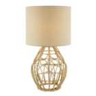 Traditional Vintage Wrapped Rattan Table Lamp with Cream Linen Fabric Shade