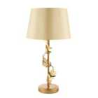 Modern Satin Gold Table Lamp with Twisting Floral Decor and Linen Fabric Shade