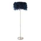 Modern and Chic Midnight Blue Feather Floor Lamp with Satin Nickel Plated Base