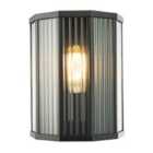 Contemporary Outdoor Garden Half Lantern Wall Lamp with Clear Ribbed Glass